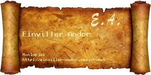 Einviller Andor névjegykártya